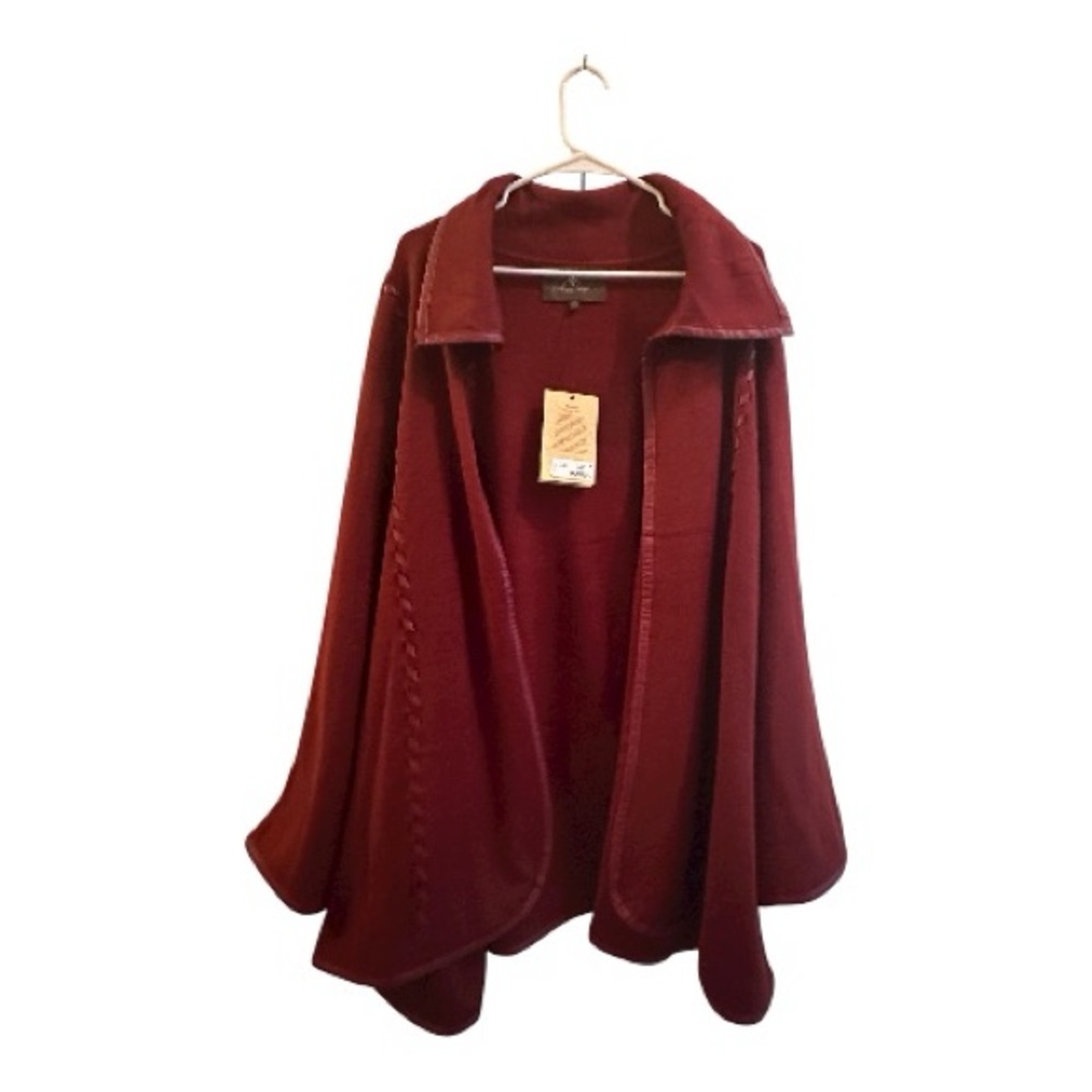 Patricia Nash Maroon Hand Laced Open Sleeve Cape New One Size - Picture 3 of 16